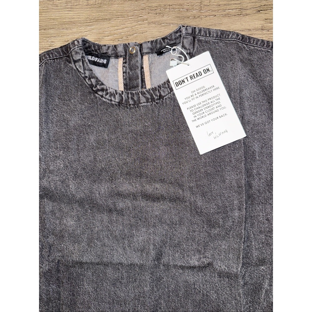 Wildfang Gray Wash Denim Crop Top S Raw Hem Short Sleeve Top Grunge - Picture 2 of 4